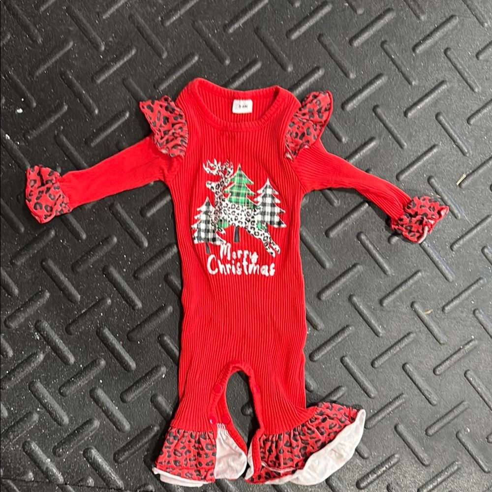 Red Christmas Baby Romper with Ruffle Sleeves